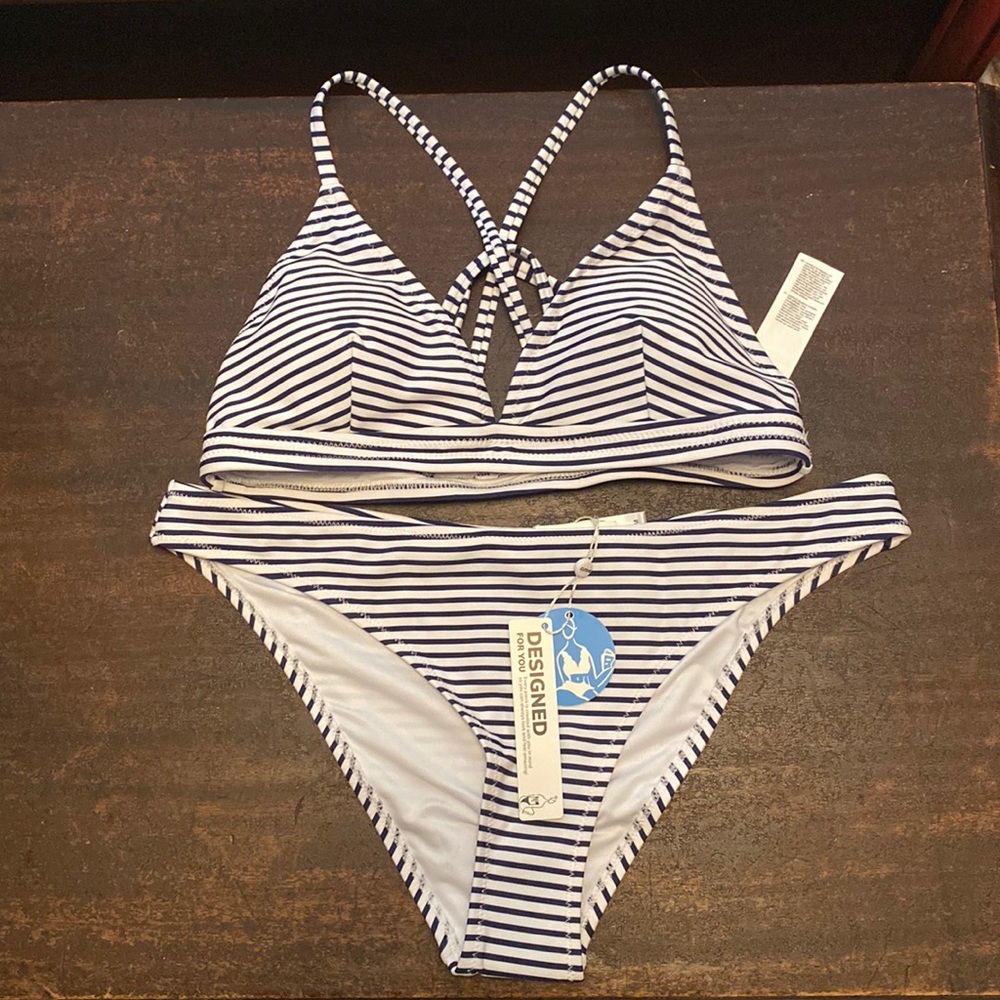 NWT Cupshe Blue & White Striped Bikini - Size M
